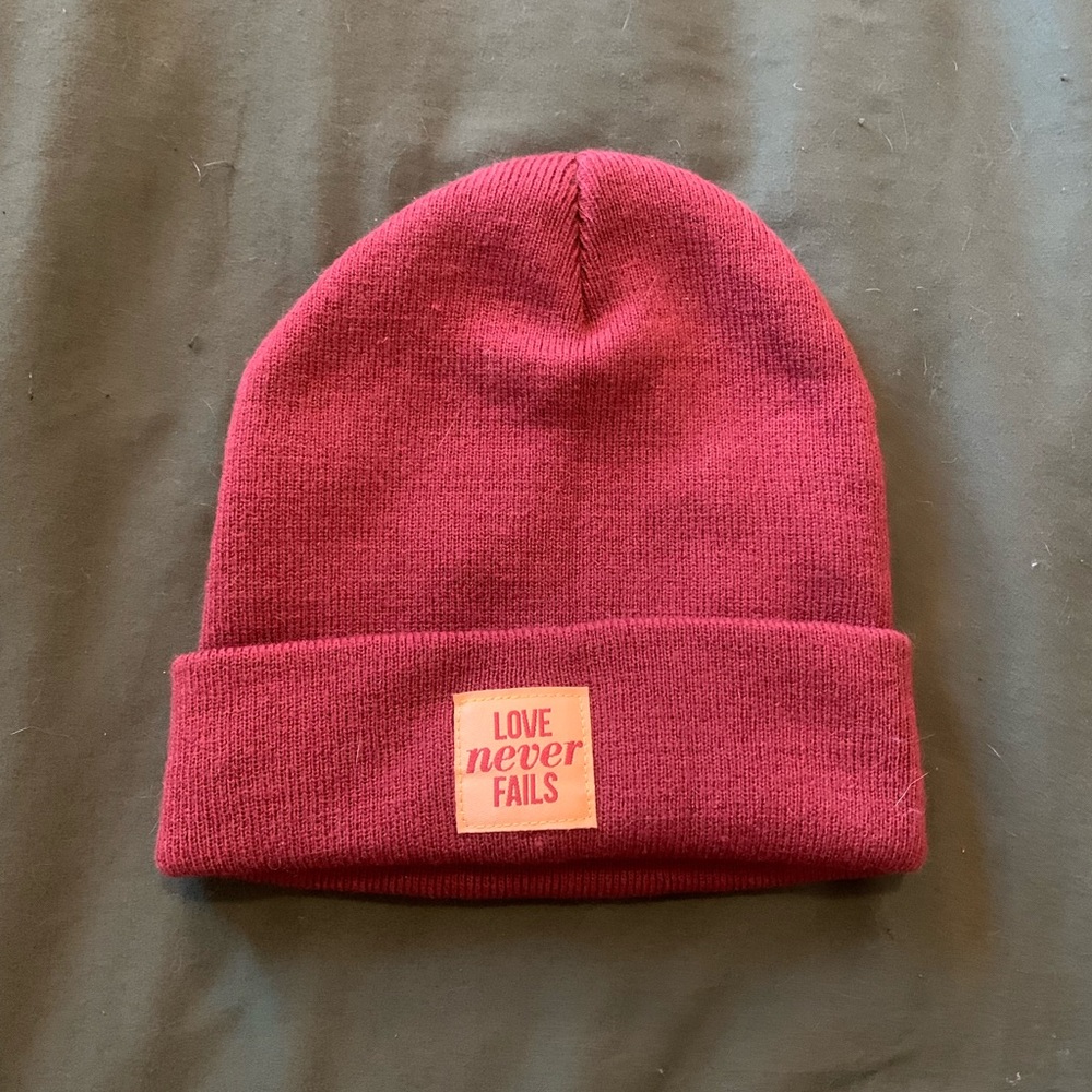 red unisex beanie detail quote cute warm